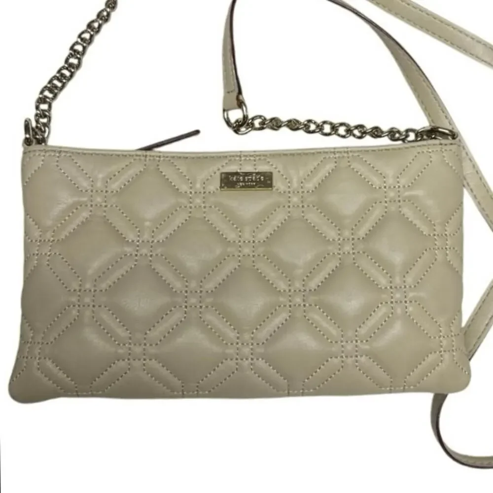 Kate Spade Presley Astor Court Leather Quilted Shoulder Crossbody Bag Taupe